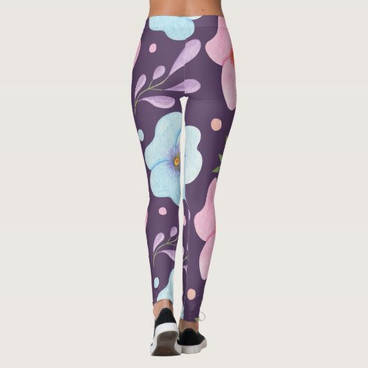 hippe roze blauw bloempatroon meisjes paars leggings (Achterkant)