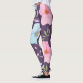 hippe roze blauw bloempatroon meisjes paars leggings (Links)