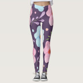 hippe roze blauw bloempatroon meisjes paars leggings (Voorkant)