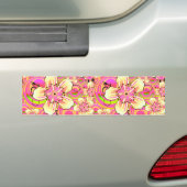 hippe roze bloempatroon bumpersticker (Op auto)