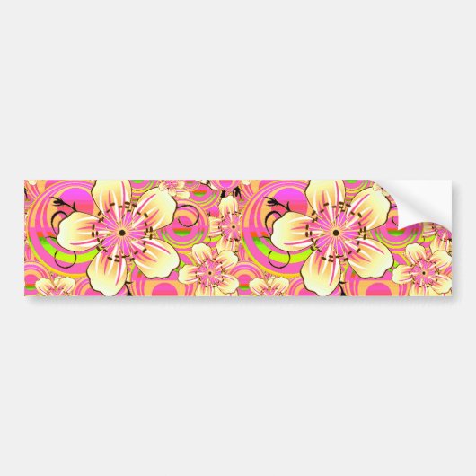 hippe roze bloempatroon bumpersticker (Voorkant)