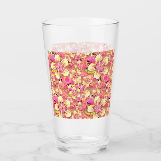 hippe roze bloempatroon glas (Voorkant)