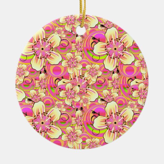 hippe roze bloempatroon keramisch ornament (Voorkant)