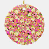 hippe roze bloempatroon keramisch ornament (Achterkant)
