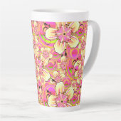 hippe roze bloempatroon latte mok (Rechterhoek)