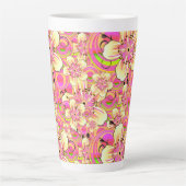 hippe roze bloempatroon latte mok (Voorkant)