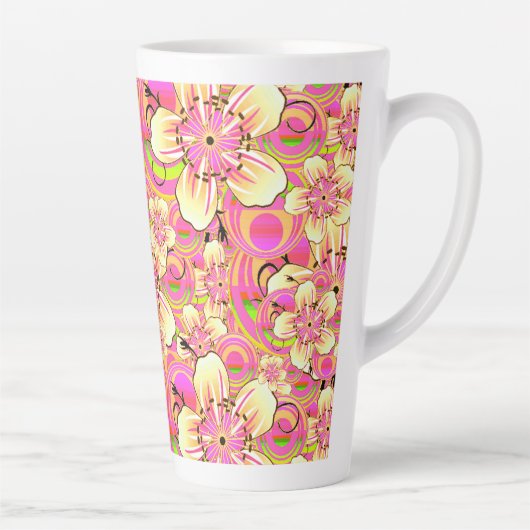 hippe roze bloempatroon latte mok (Rechts)