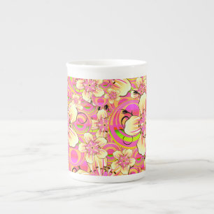 hippe roze bloempatroon porselein kop