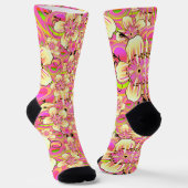 hippe roze bloempatroon sokken (Gebogen)