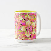 hippe roze bloempatroon tweekleurige koffiemok (Voorkant rechts)