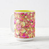 hippe roze bloempatroon tweekleurige koffiemok (Voorkant links)