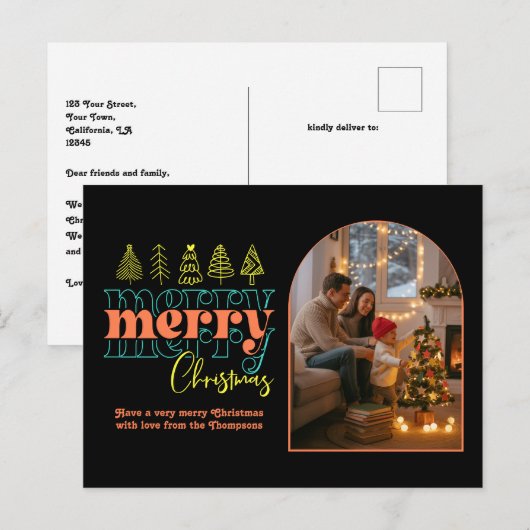 Hippe vakantie Gezellige boog Foto Vrolijk Kerstmi Feestdagenkaart (Voorkant / Achterkant)