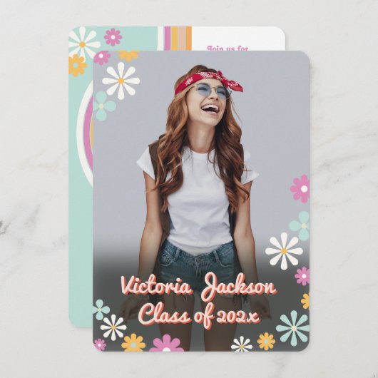 Hippie 1960's Flower Power Photo Afstuderen uit 19 Kaart (Voorkant / Achterkant)