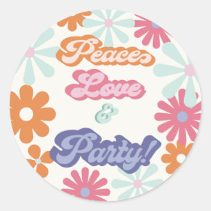 Hippie 1960's Peace Love & Party Birthday C uit 19 Ronde Sticker