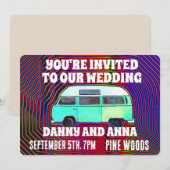 HIPPIE 1960'S VAN WEDDING INVITATIONS CUSTOM KAART (Voorkant / Achterkant)