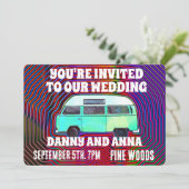 HIPPIE 1960'S VAN WEDDING INVITATIONS CUSTOM KAART (Staand voorkant)