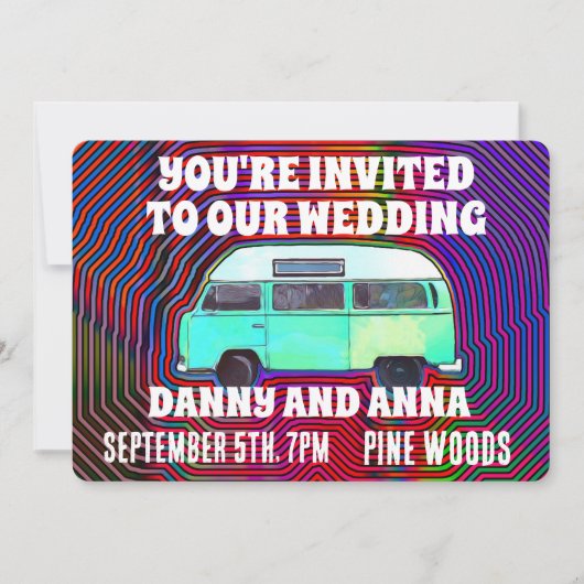 HIPPIE 1960'S VAN WEDDING INVITATIONS CUSTOM KAART (Voorkant)