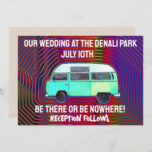 HIPPIE 1960'S VAN WEDDING INVITATIONS CUSTOM KAART (Voorkant / Achterkant)