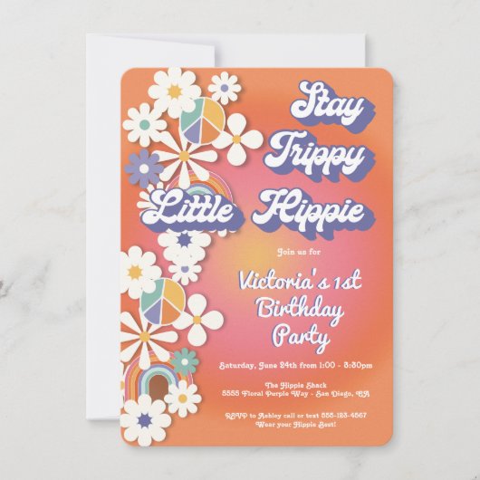 Hippie 1960's vredesliefde en feest in 1970 kaart (Voorkant)