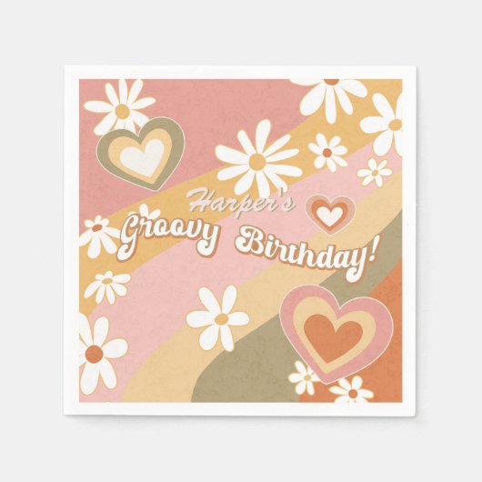 Hippie 60s 70s Retro Daisy Floral Groovy Birthday Servet (Voorkant)