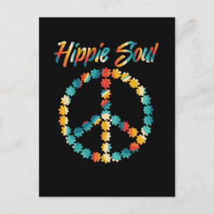 Hippie 60s 70s Retro Peace Sign Flowers Briefkaart