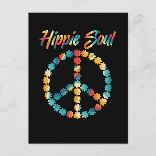 Hippie 60s 70s Retro Peace Sign Flowers Briefkaart (Voorkant)