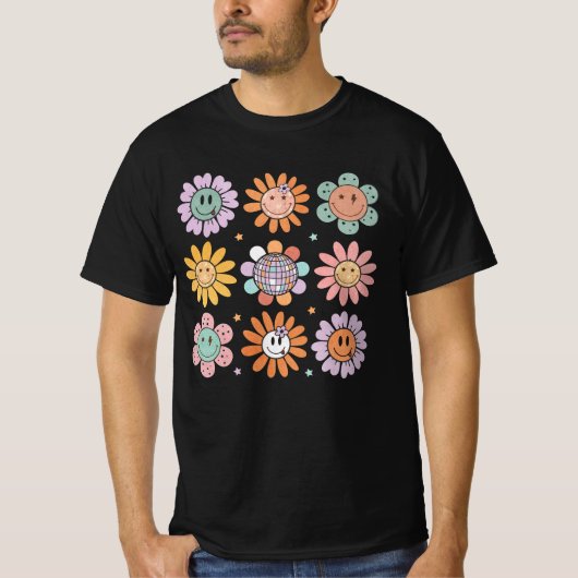 Hippie 60s 70s Smile Gezicht Flower Groovy CH T-shirt (Voorkant)