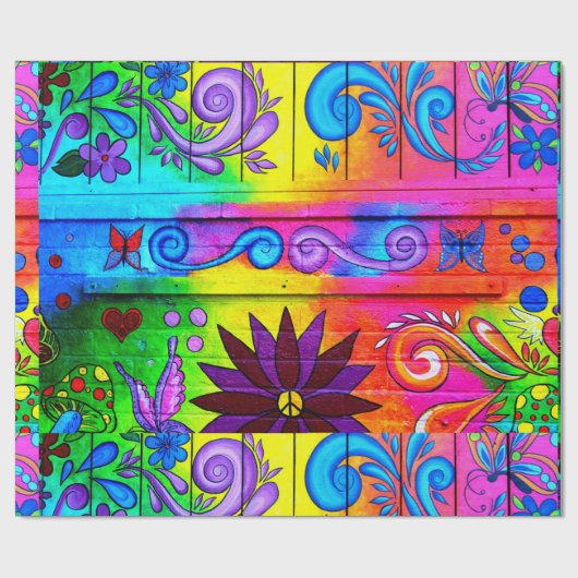 hippie 70 is psychedelisch kleurrijk cadeaupapier (Vlak)