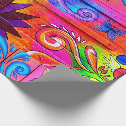 hippie 70 is psychedelisch kleurrijk cadeaupapier (Hoek)