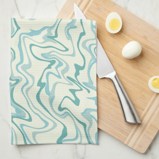 Hippie 70s Blauw Marmer Vloeibare Swirl Boho Patro Theedoek (Quarter Fold)