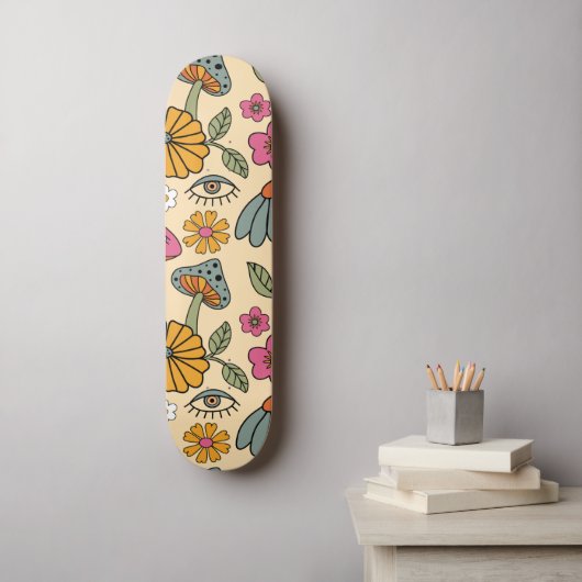 Hippie 70s Floral paddenstoel Boho Floral Eye Patt Persoonlijk Skateboard (Muurkunst)