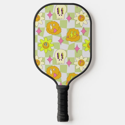 Hippie 70s Gekke Glimlach Psychedelische Trippy Pickleball Paddle (Voorkant)