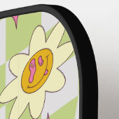 Hippie 70s Gekke Glimlach Psychedelische Trippy Pickleball Paddle (Links Detail)