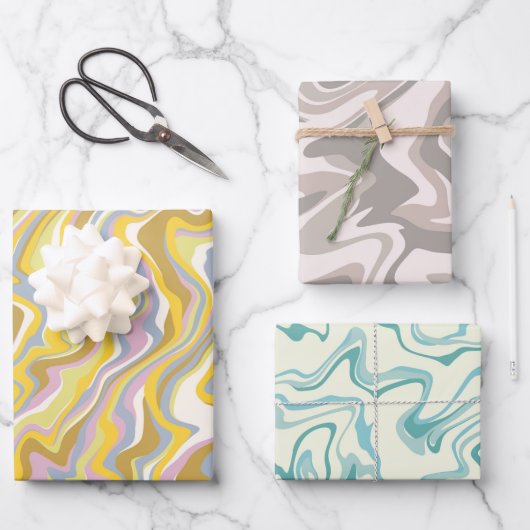 Hippie 70s Groen Marmer Vloeibare Swirl Boho Patro Inpakpapier Vel (Voorkant)