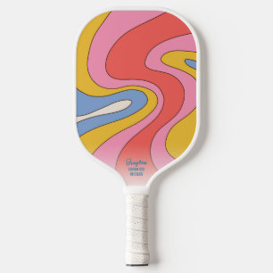 Hippie 70s Style Wavy Mod Pattern Custom Text Name Pickleball Paddle