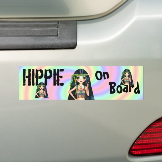 Hippie aan boord Funky Hippie Chick Peace Sign Bumpersticker (Op auto)