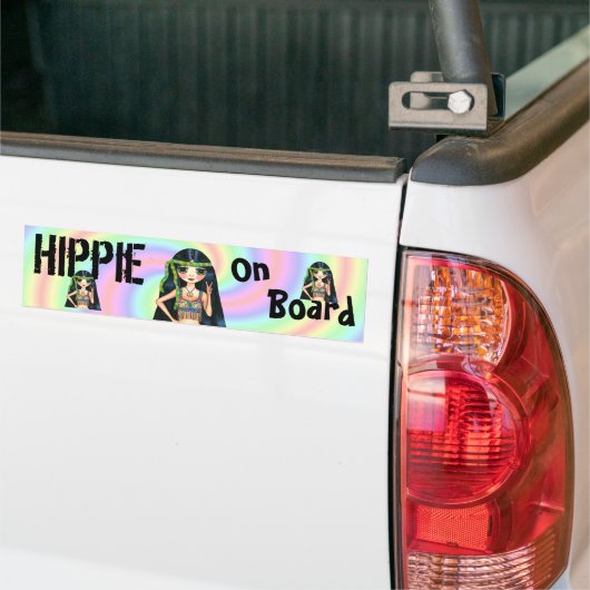 Hippie aan boord Funky Hippie Chick Peace Sign Bumpersticker (Op Truck)