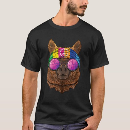 Hippie Alpaca Love Peace Sign 70S Hippie Mammal T-shirt (Voorkant)