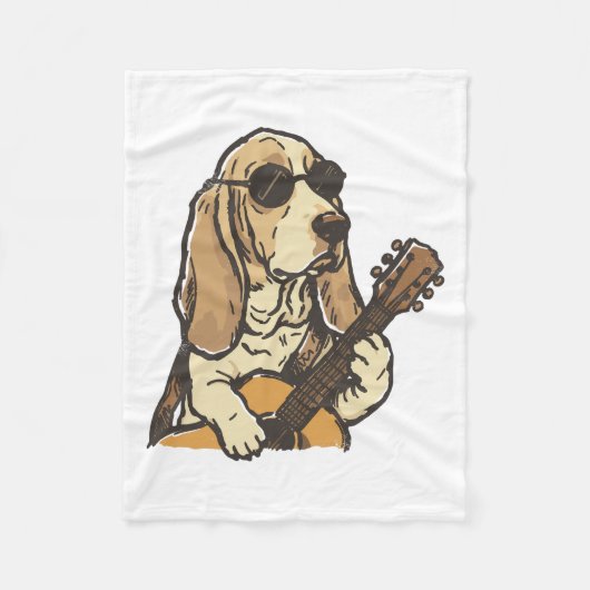 Hippie Beagle die Gitaar Speelt Fleece Deken (Voorkant)