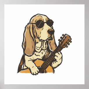 Hippie Beagle die Gitaar Speelt  Poster