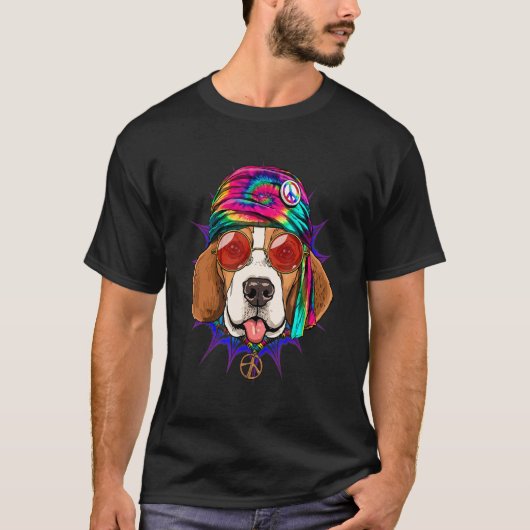Hippie Beagle Tie Dye Peace Sign Psychedelic Pet D T-shirt (Voorkant)