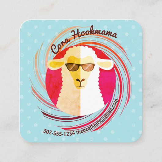 Hippie beatnik schaap breien kroeshaak logo vierkante visitekaartje (Achterkant)