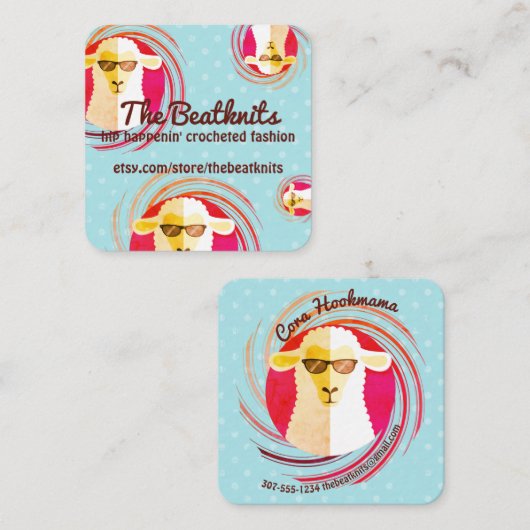 Hippie beatnik schaap breien kroeshaak logo vierkante visitekaartje (Voorkant / Achterkant)
