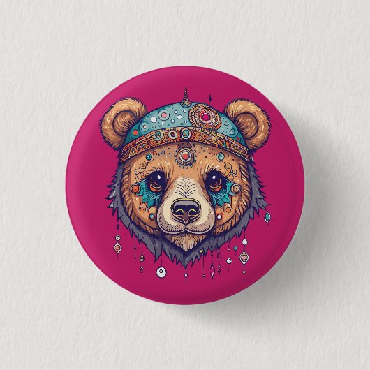 Hippie-Beer I Ronde Button 3,2 Cm (Voorkant)