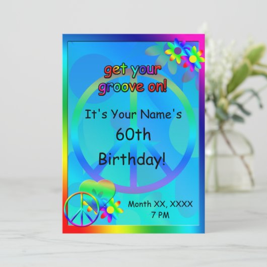 Hippie Birthday Custom Invitation Kaart (Staand voorkant)