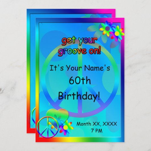 Hippie Birthday Custom Invitation Kaart (Voorkant / Achterkant)