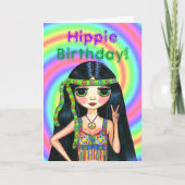 Hippie Birthday! Cute Psychedelic Hippie Girl Kaart (Voorkant)