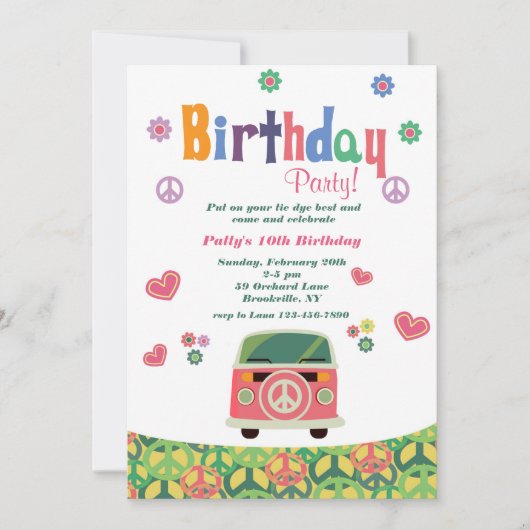 Hippie Birthday Party Invitation Kaart (Voorkant)