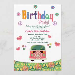 Hippie Birthday Party Invitation Kaart