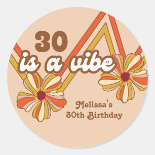 Hippie Bloem Retro 70s Zigzag 30e Verjaardag Ronde Sticker